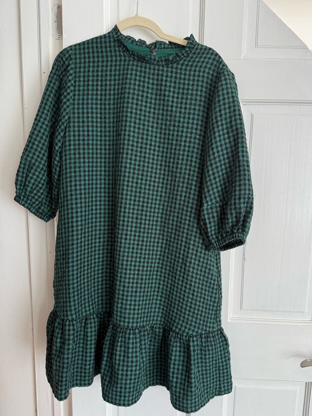 Donna Morgan Green Gingham Babydoll Dress | Cottagecore Picnic Mini Dress
